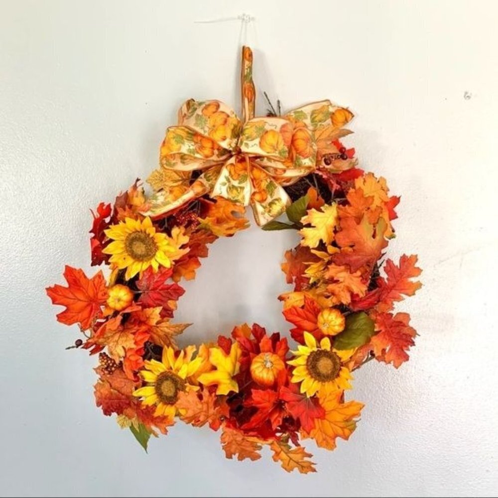 Thanksgiving Fall Faux Floral Round Wreath Autumn Holiday Decor Gift Idea